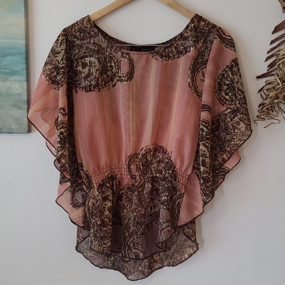 Dolman sleeve sheer blouse